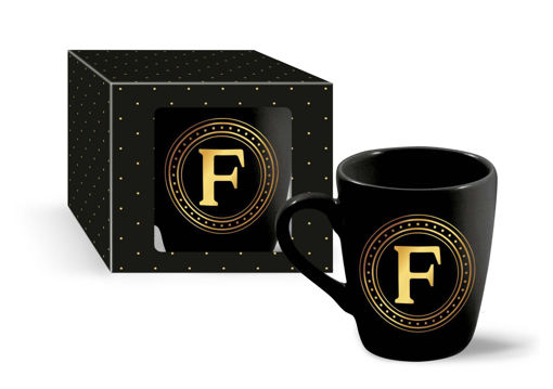 Picture of ALPHABET MUG F BLACK&GOLD